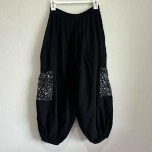 Harlem Pants Women's Small Black Elastic Waist Oversized‎ Pockets Baggy Relaxed